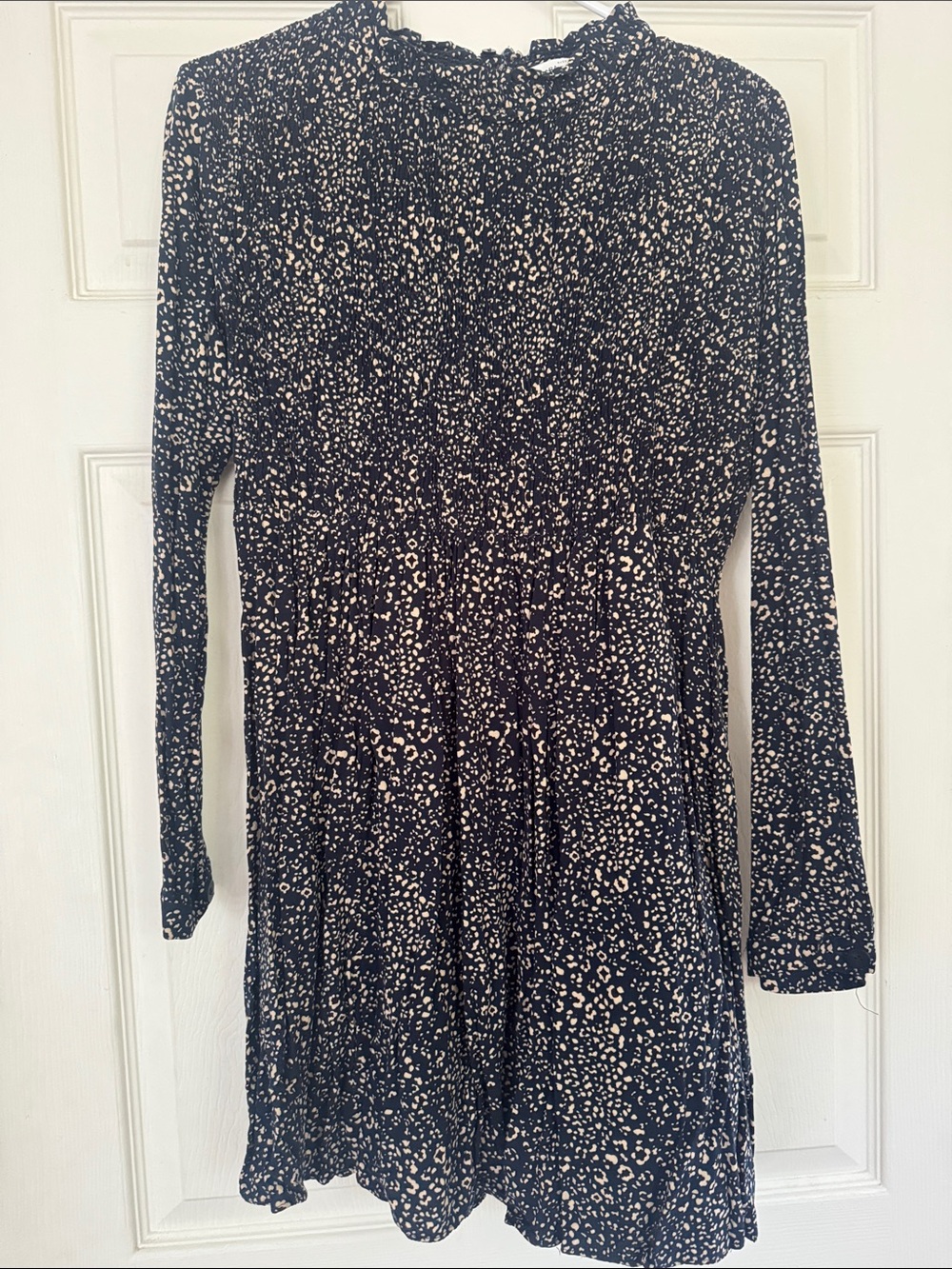 Zara Navy Rouched Mini Leopard Dress